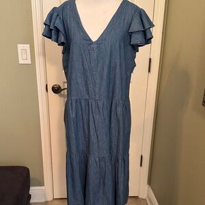 Blue Ruffle Sleeve Denim Dress